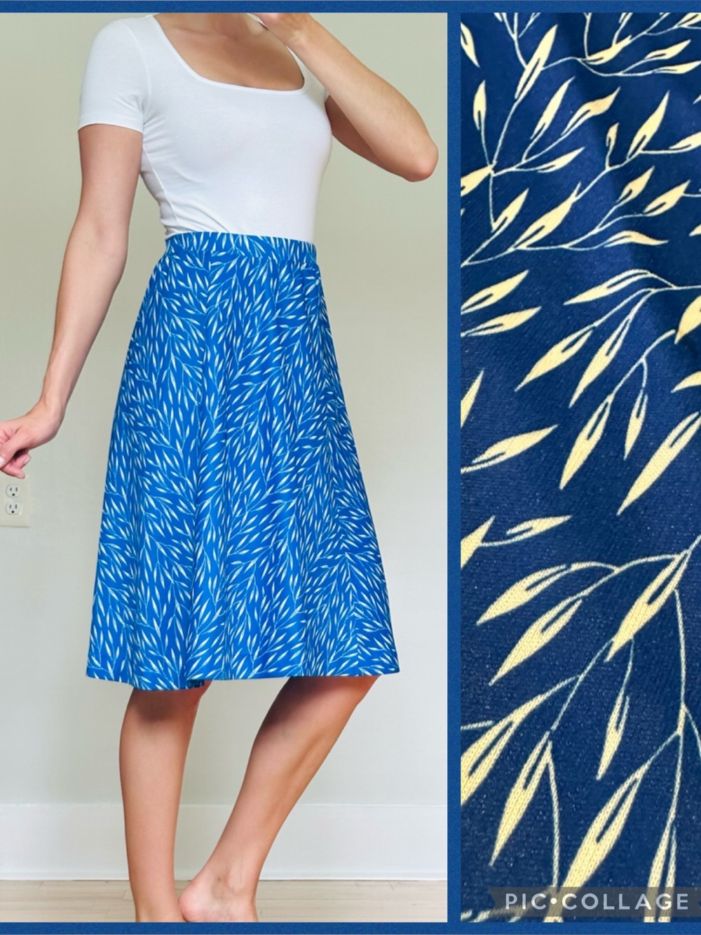 Vintage Royal Blue Vine Pattern A-Line Skirt